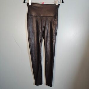 SPANX Faux Leather Leggings Black High Waist Shiny Stretch Women's Size L